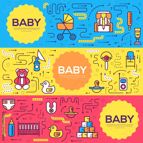 breastfeeding week vector brochure cards thin line set. Child template of flyear, magazines, posters, book cover, banners. Layout kids elements outline illustrations modern pages