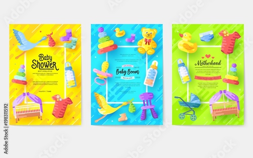 breastfeeding week information cards set. kids elements template of flyer, magazines, posters, book cover, banners. Child infographic concept background. Layout illustrations modern pages