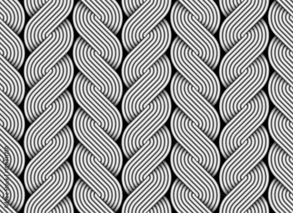 Vector seamless pattern of braided wires like tresses.