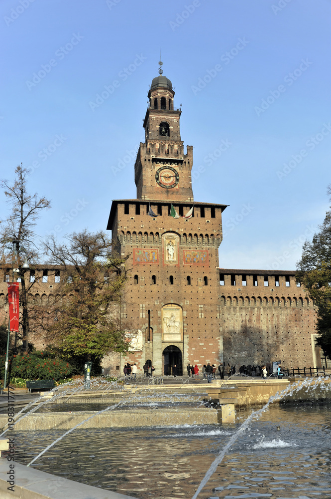 Schloss Fortezza Sforzesco, Baubeginn 1450, Mailand, Milano, Lombardei, Italien, Europa, ÖffentlicherGrund, Europa