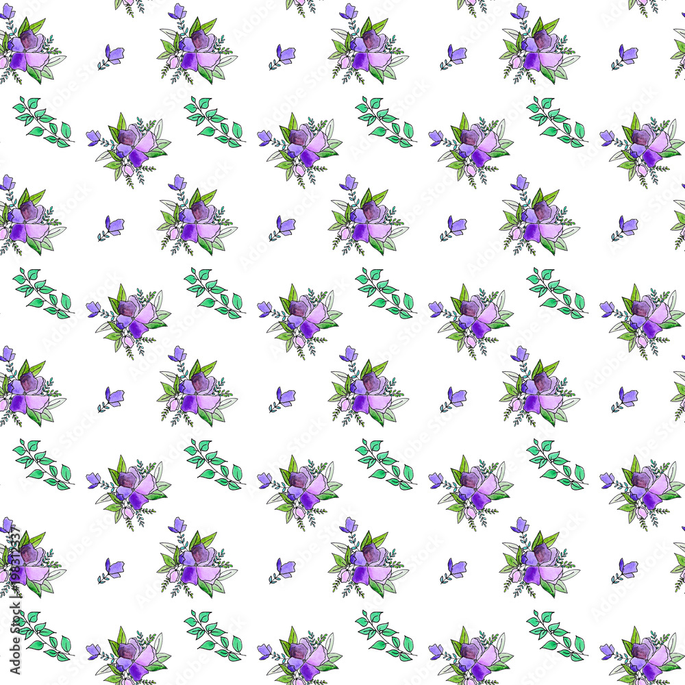Seamless floral pattern. Watercolor flowers. Floral background. Drawing background. Floral fabric template.