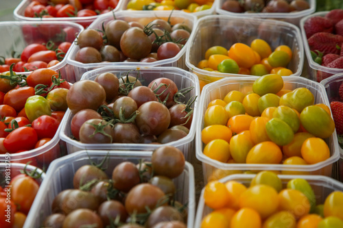 Fototapeta Naklejka Na Ścianę i Meble -  
Crates of fresh tomatoes on farmers market