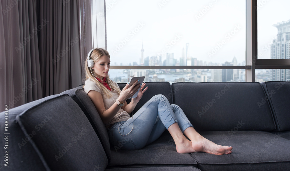 young girl enjoying music through headphones young girl enjoying music through headphones