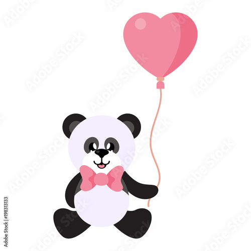 cartoon panda vector sitting with tie and lovely balloons