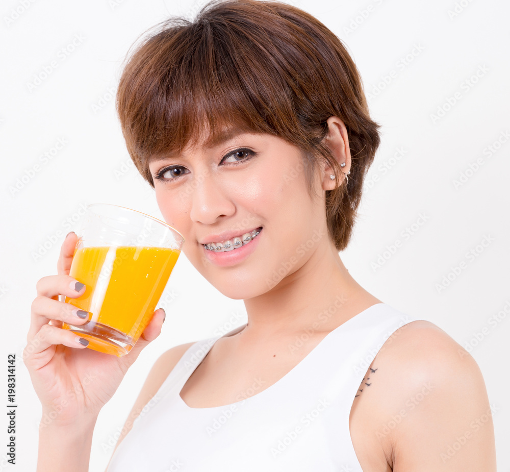 Beautifulyoung Asia woman with healthy food. Isolated on white background. Studio lighting. Concept for healthy. Beautifulyoung Asia woman with healthy food. Isolated on white background. Studio lighting. Concept for healthy.