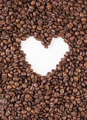 Heart made inside coffee beans