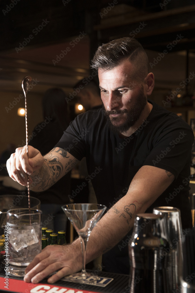 working concentrated barman