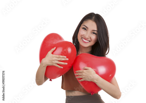 Asian pretty girl and a red heart