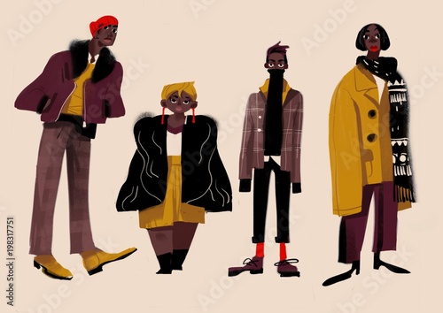Illustration depicting fashionable people