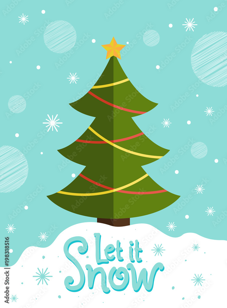 Let it Snow Postcard New Year Tree Greeting Card