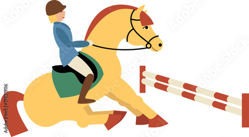 Illustration of a rider on a horse. The horse doesn't want to jump over an obstacle.