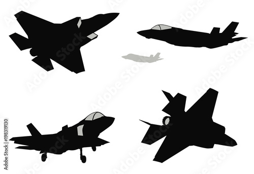 Military stealth aircraft silhouettes collection. Vector