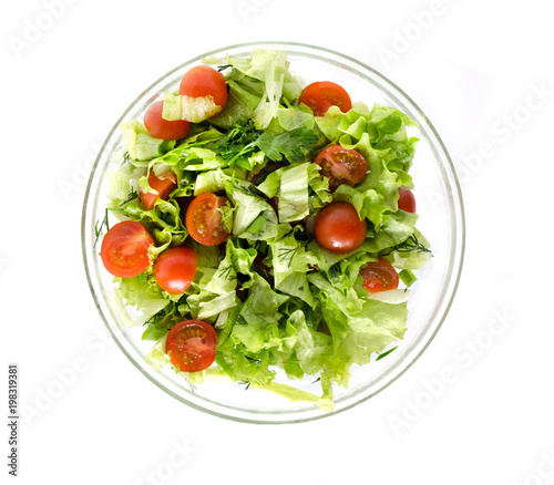 Fresh green salad for healthy meal. Isolated background.