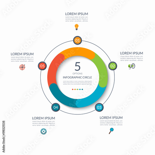 Infographic circle. 5 options, steps, parts. Business concept for diagram, graph, chart. Vector template