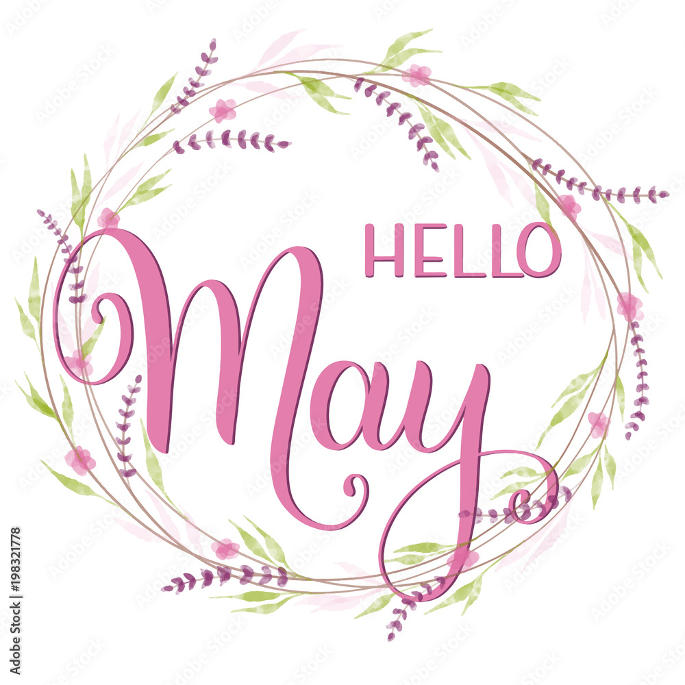 Obraz premium Hello May lettering. Elements for invitations, posters, greeting cards. Seasons Greetings