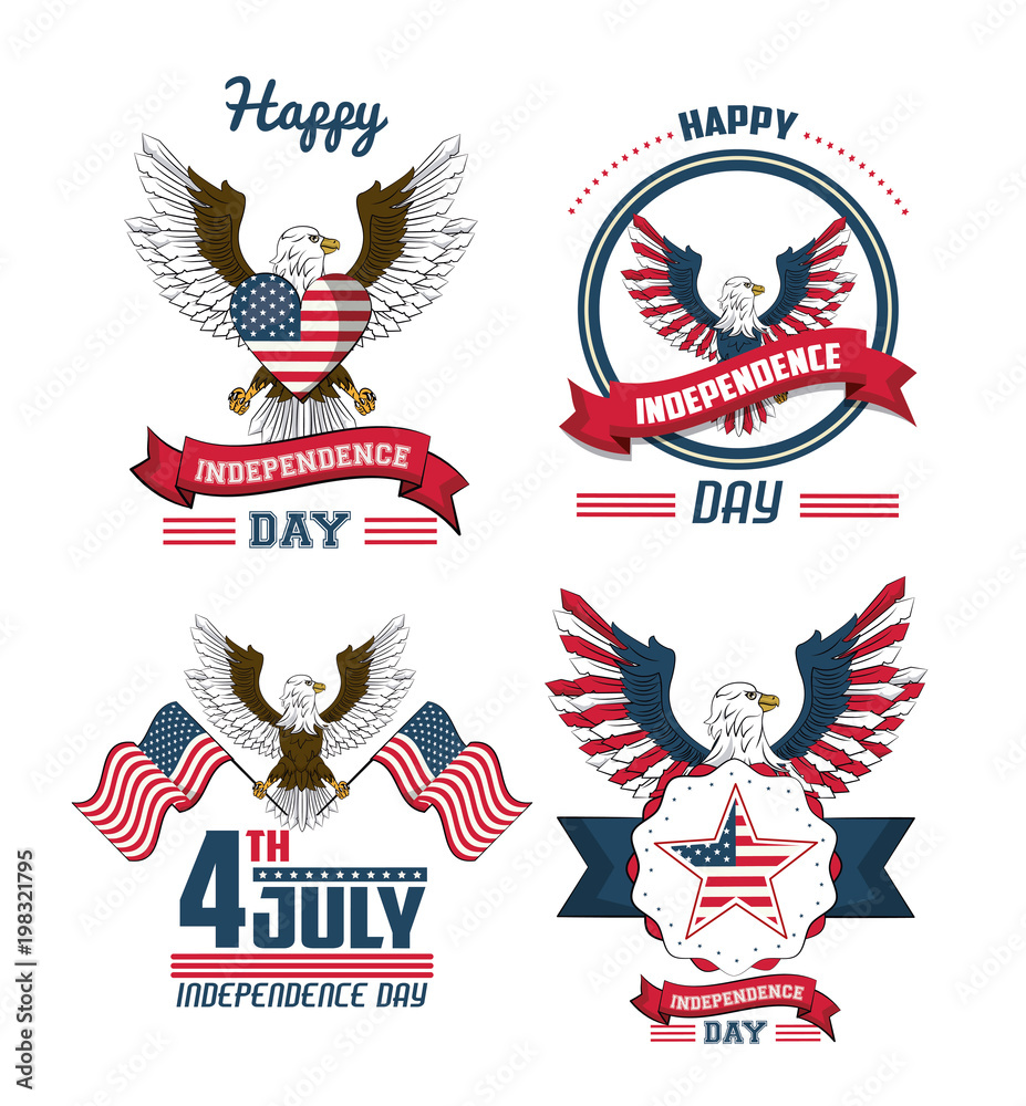 Set of USA independence day cards vector illustration graphic design