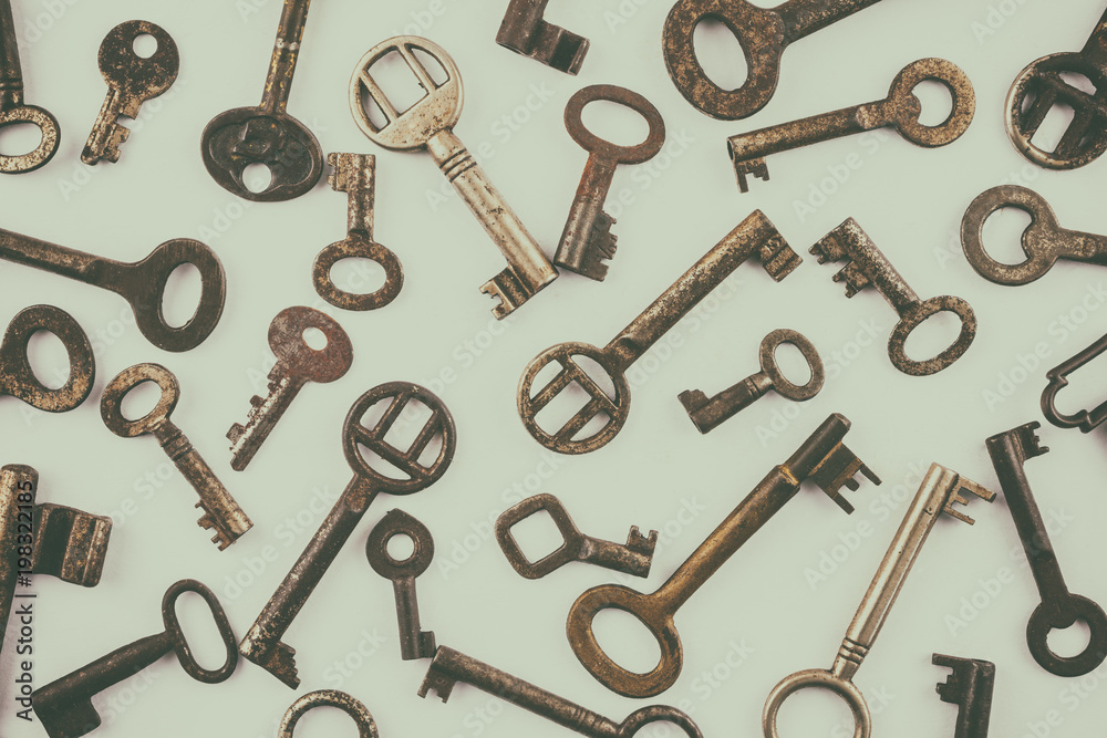 Pattern of different old rusted keys Pattern of different old rusted keys