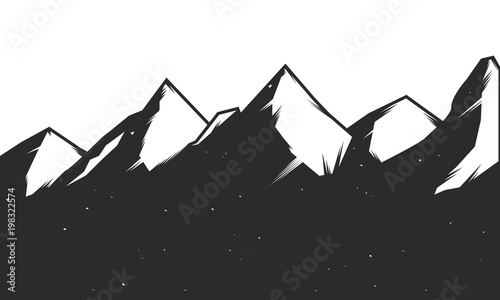 Vintage mountains landscape with grunge texture. Silhouette of the Mountains. Vector background.