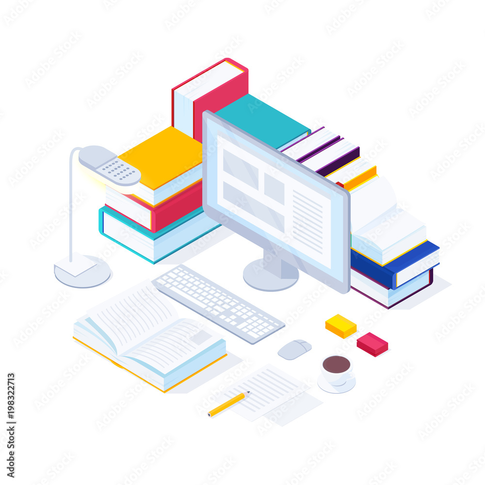 E-learning isometric concept. E-learning isometric concept.