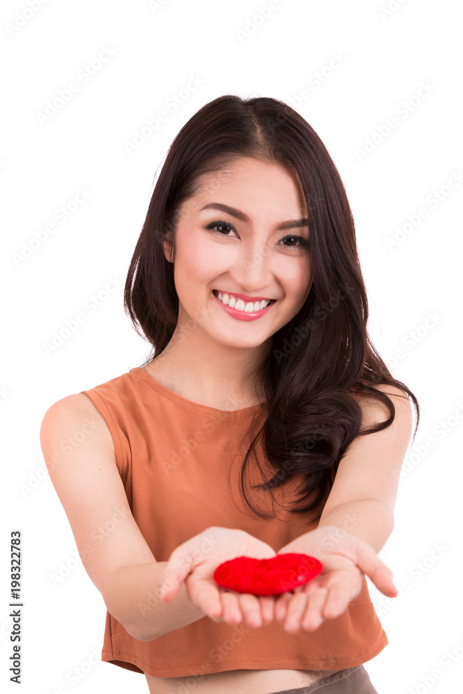 Asian pretty girl and a red heart Asian pretty girl and a red heart