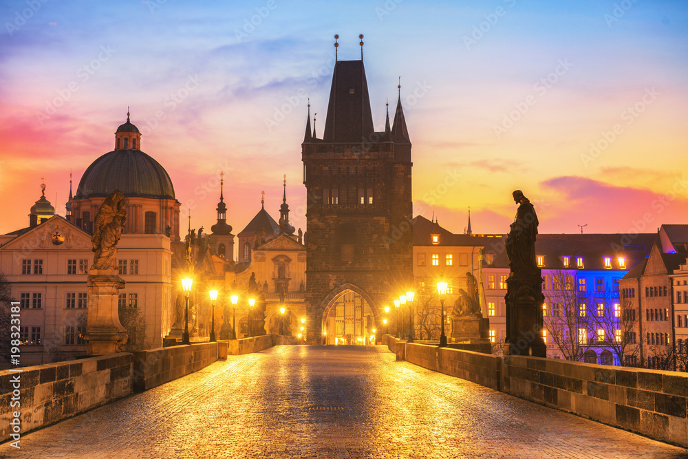 Colorful Morning View of Charles Bridge - Prague