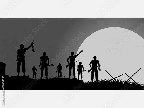 Soldiers silhouette background with moon