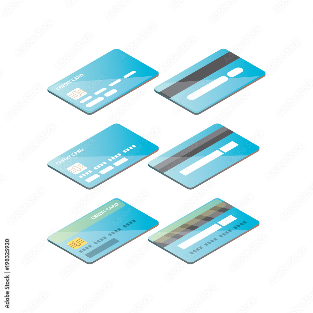 isometric credit card icon set isolated on white background. vector illustration. worldwide online payment icons