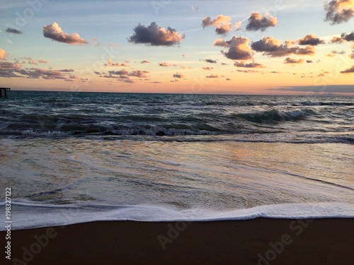 Sunset Waves and Amazing Landscape Ocean. photo