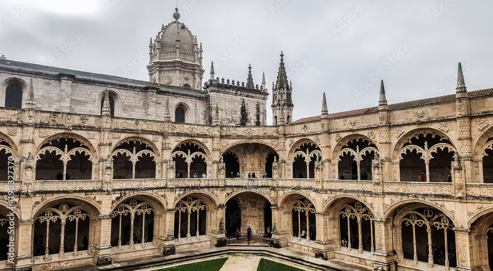 Inner court of the Monastery of Hieronymites (Mosteiro dos Jeronimos). Lisboa, Portugal
