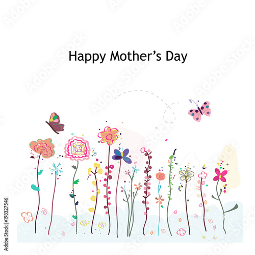Happy Mother's day greeting card with colorful spring time flowers. Floral greeting card