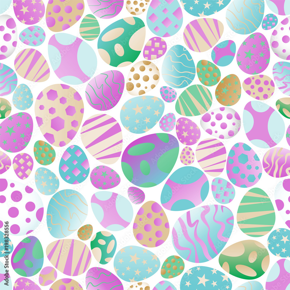 Vector seamless gentle pattern with decorative eggs. Easter holiday background for website, printing on fabric, gift wrap and wallpapers. Pastel colors