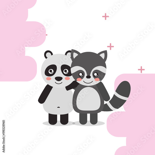 cute animal panda raccoon colored background vector illustration