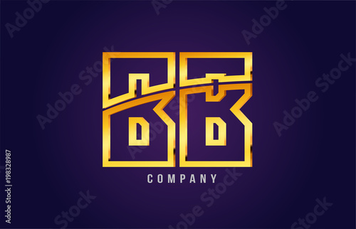 gold golden alphabet letter bb b b logo combination icon design