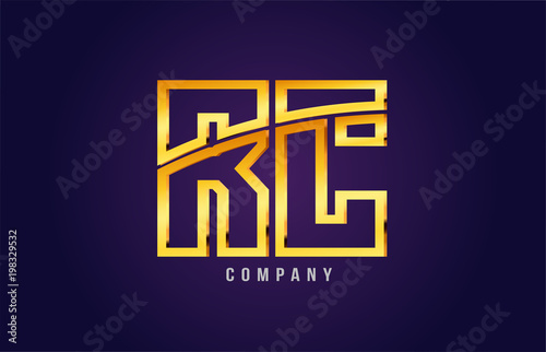 gold golden alphabet letter rc r c logo combination icon design