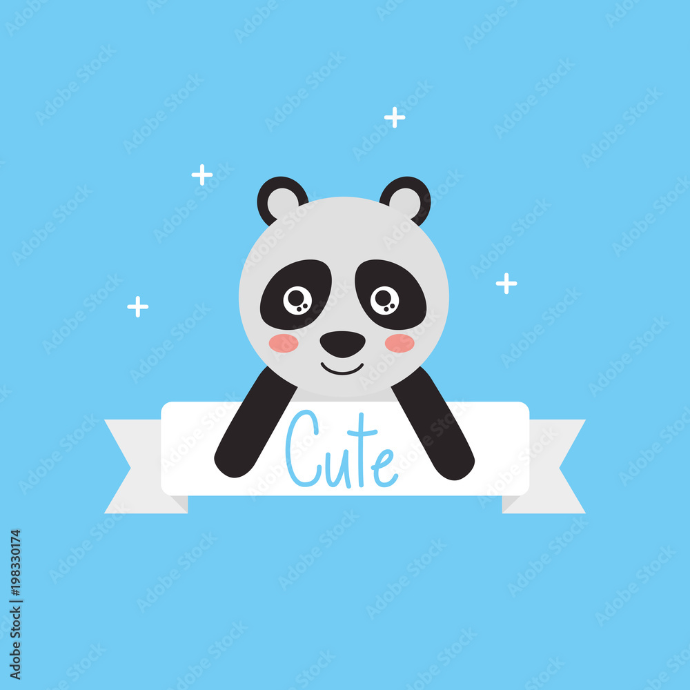 cute animal panda ribbon shiny background vector illustration