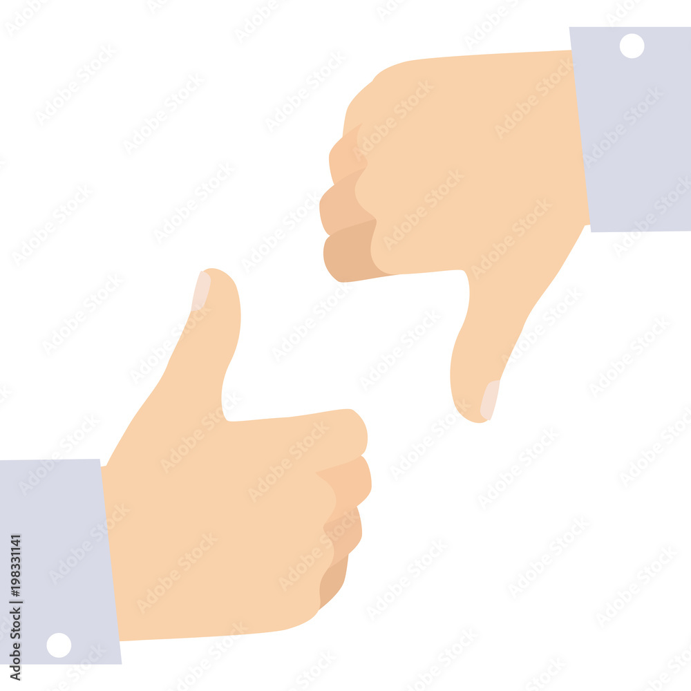Man Hands Gesturing Like and Dislike Social Icons Flat Vector Illustration Isolated on White Man Hands Gesturing Like and Dislike Social Icons Flat Vector Illustration Isolated on White