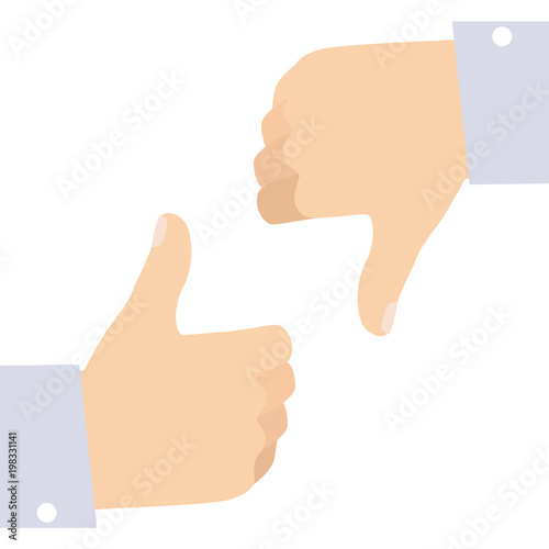 Man Hands Gesturing Like and Dislike Social Icons Flat Vector Illustration Isolated on White	