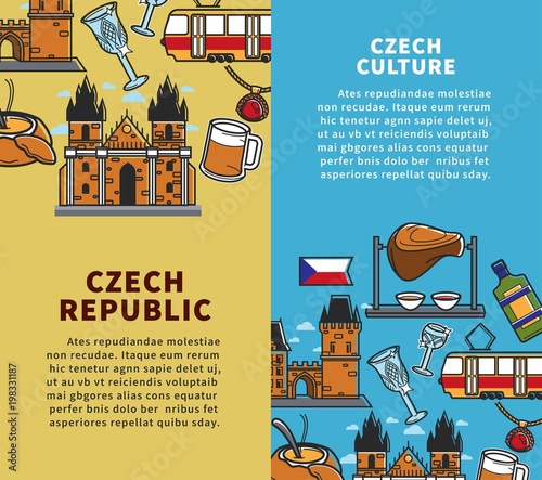 Czech Republic culture commercial travel agency vertical banners set