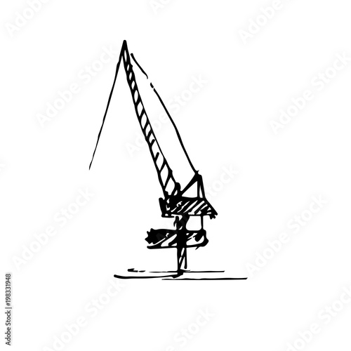 Hand drawn industrial crane. Sketch, vector illustration.