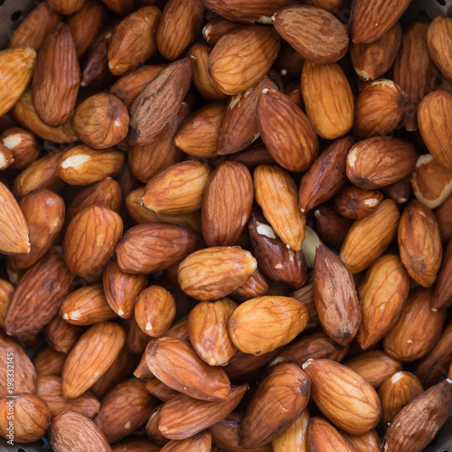 mosaic of almonds prepared for cooking