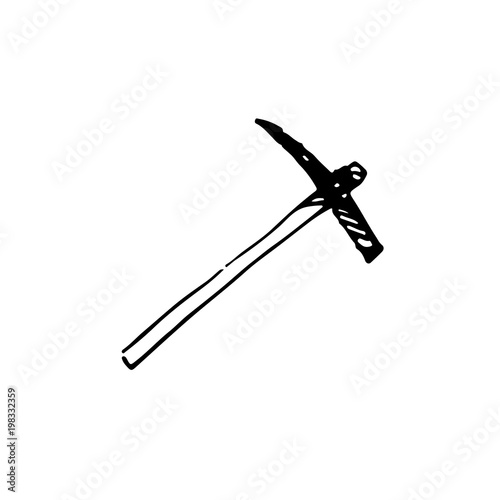 Hand drawn pickaxe. Sketch, vector illustration.