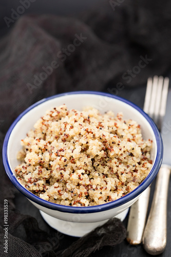 boiled quinoa in white bowl
