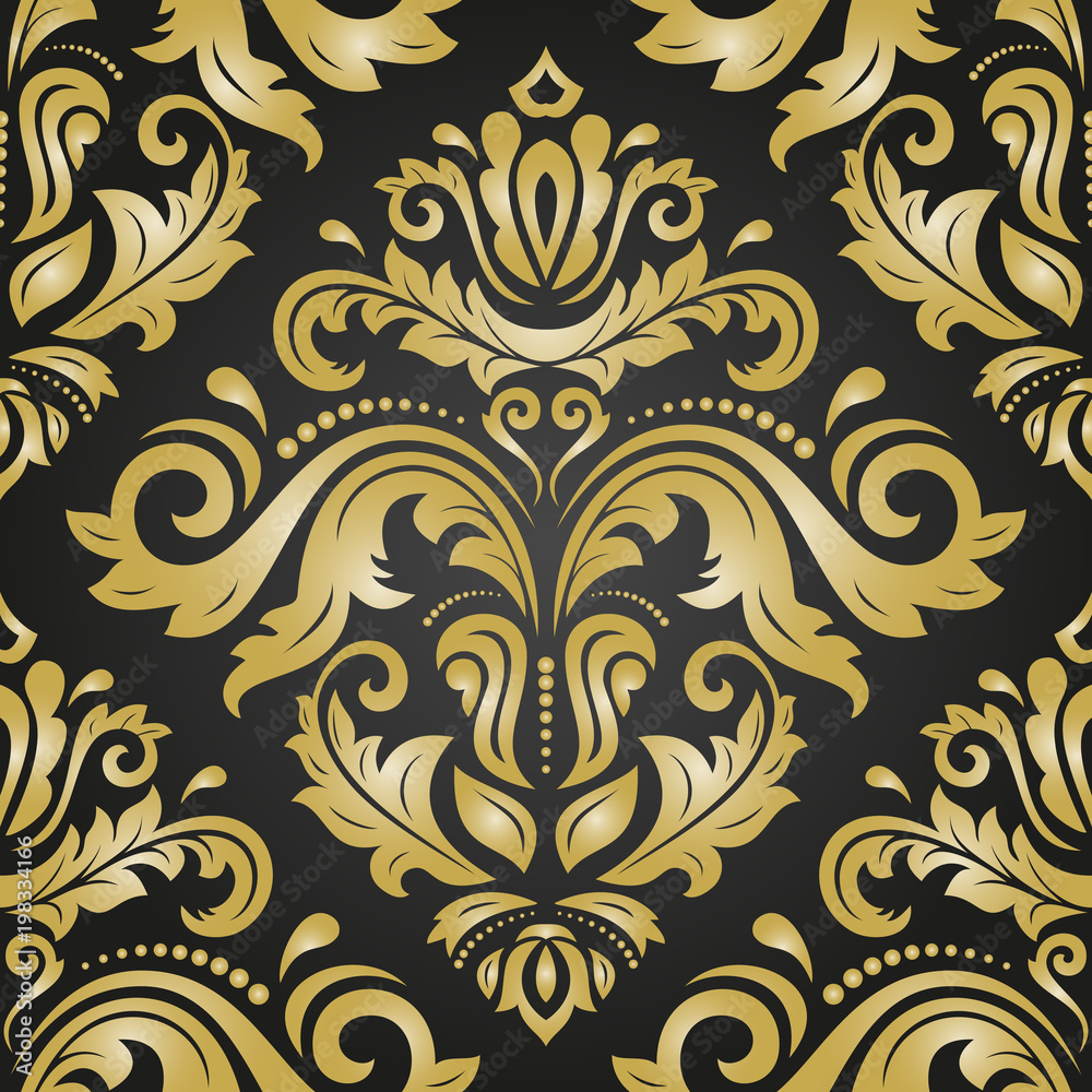 Orient vector classic pattern. Seamless abstract background with vintage elements. Orient black and golden background Orient vector classic pattern. Seamless abstract background with vintage elements. Orient black and golden background