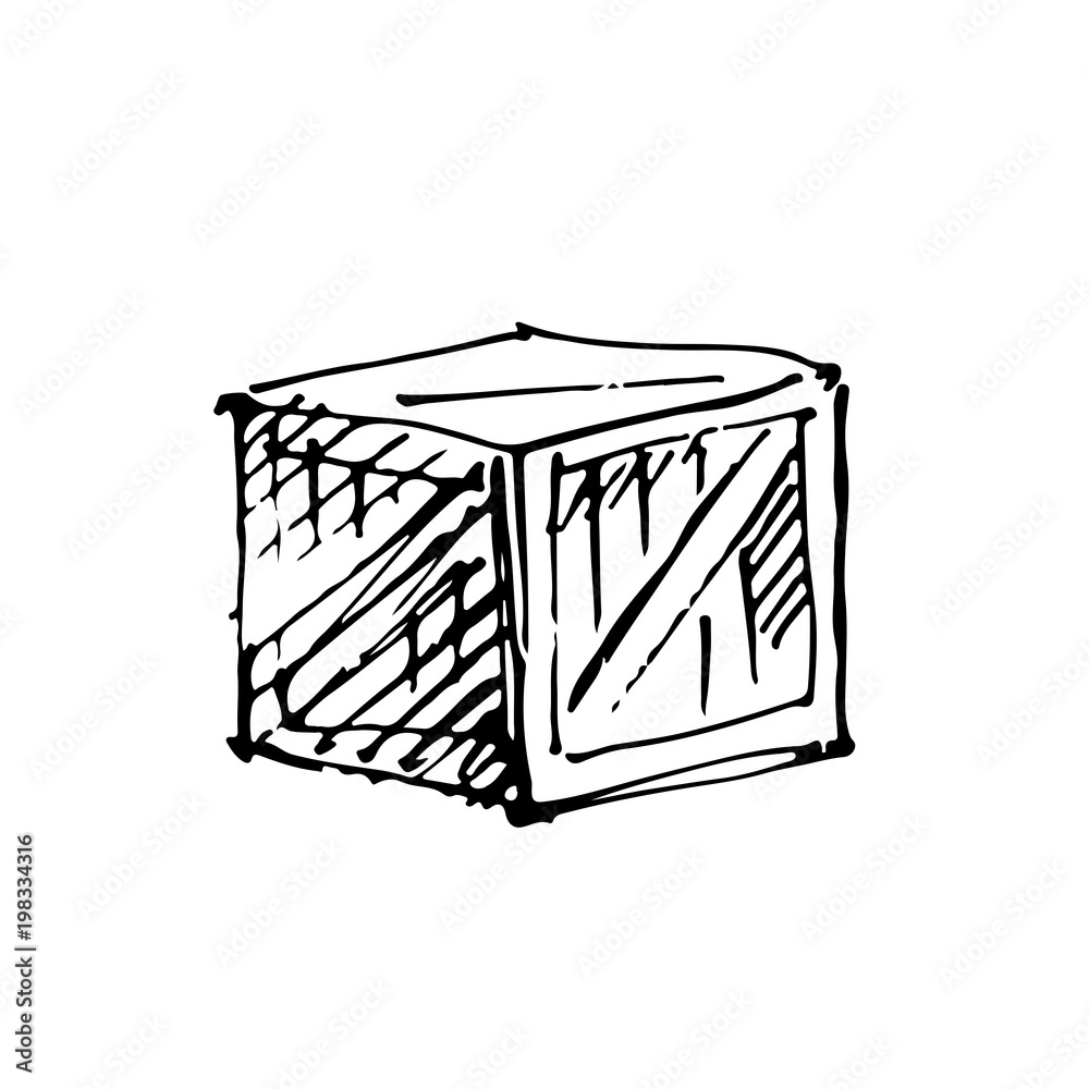 Hand drawn wood box. Sketch, vector illustration. เวกเตอร์สต็อก Adobe