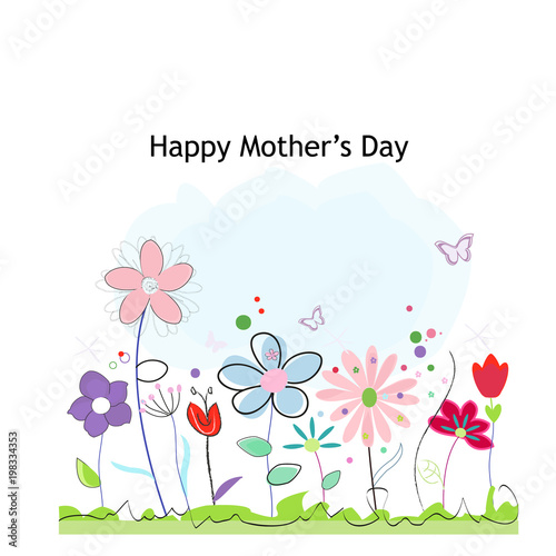 Happy Mother's day greeting card with colorful floral background and beauty spring flowers