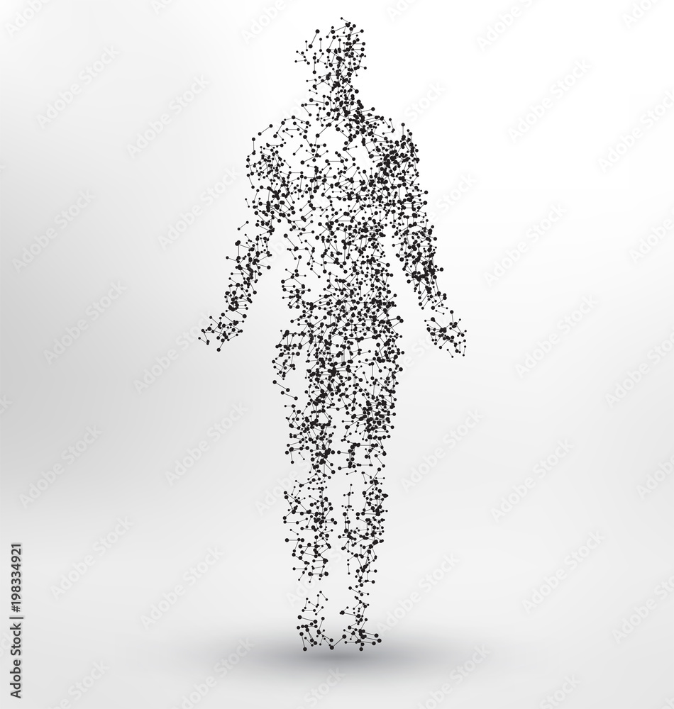 Abstract Molecule based human figure concept - Illustration of a human body made of dots and lines - obrazy, fototapety, plakaty 