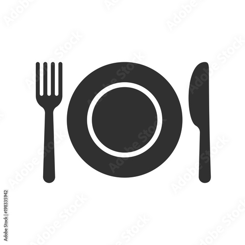 Plate, spoon and fork vector cutlery flat vector icon for restaurant or onboard food menu sign