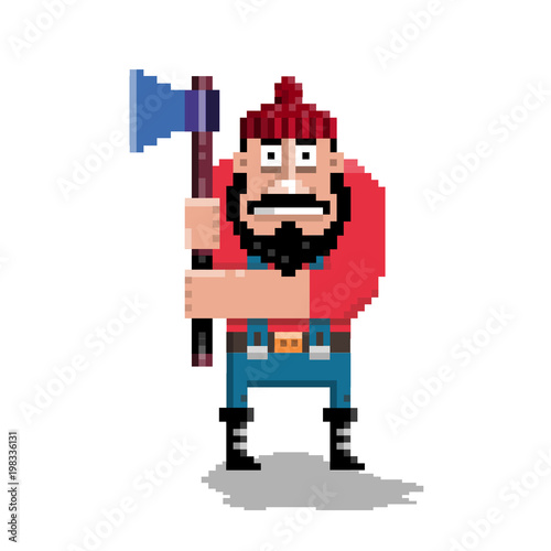 Lumberjack Character, pixel art vector illustration on white background