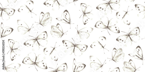 Tenderness of summer time. Butterfly, Pieris brassicae in the design of postcards. Wreath of white, flying butterflies.
