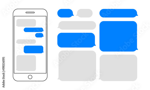 Message bubbles chat on smartphone icons. Vector design template of message bubbles chat boxes for smart mobile phone messenger